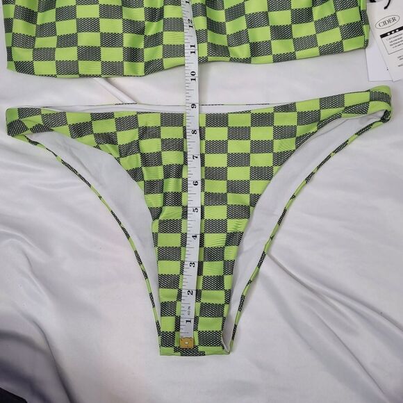 NEW Cider lime green checkered two piece cheeky bikini‎ swimsuit M - Picture 6 of 8